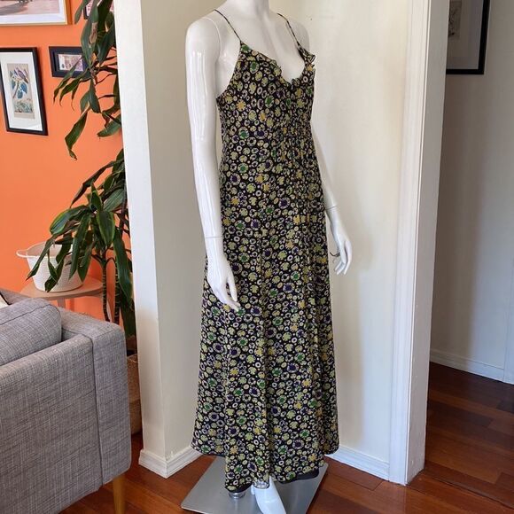Armani Exchange Black and Yellow Dot Print Ruffle Maxi Dress Size 10 - Picture 4 of 11